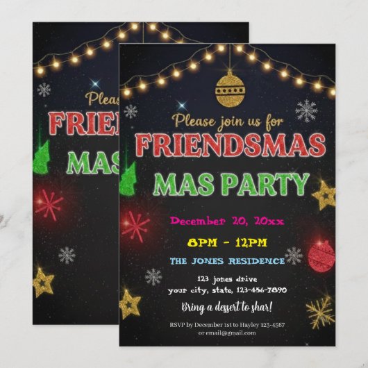 Modern Friendsmas Holiday Party Invitation Kaart (Voorkant / Achterkant)
