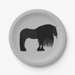 Modern Friesian Horse Illustratie grijs Papieren Bordje