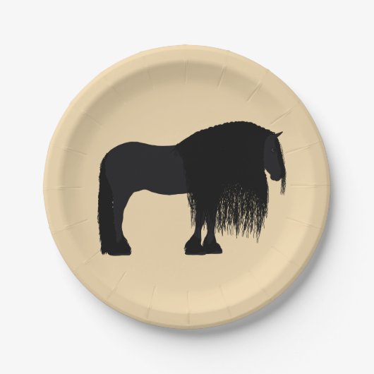 Modern Friesian Horse Illustration Beige Papieren Bordje (Voorkant)