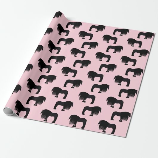 Modern Friesian Horse Illustration Pink Cadeaupapier (Uitgerold)