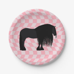 Modern Friesian Horse Illustration Pink Controles Papieren Bordje