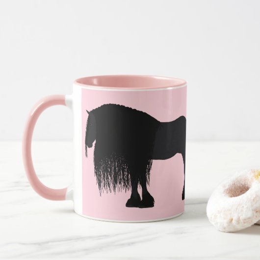 Modern Friesian Horse Illustration Pink Mok (Met donut)