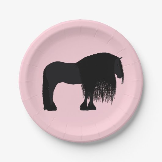 Modern Friesian Horse Illustration Pink Papieren Bordje (Voorkant)