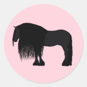 Modern Friesian Horse Illustration Pink Ronde Sticker (Voorkant)