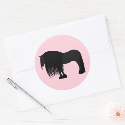Modern Friesian Horse Illustration Pink Ronde Sticker (Envelop)