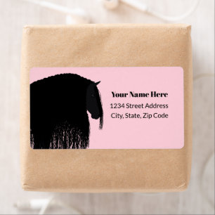 Modern Friesian Horse Pink Address Return Etiket
