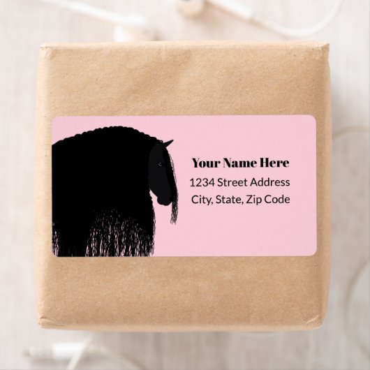 Modern Friesian Horse Pink Address Return Etiket (Insitu)