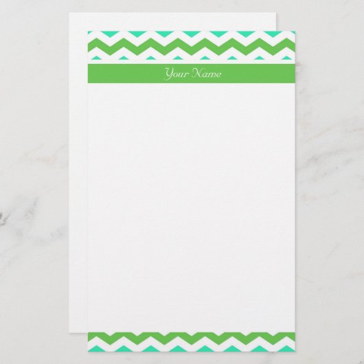 Modern, fris lime groen en blauw chevron zigzag briefpapier (Voorkant / Achterkant)