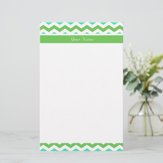 Modern, fris lime groen en blauw chevron zigzag briefpapier (Staand voorkant)