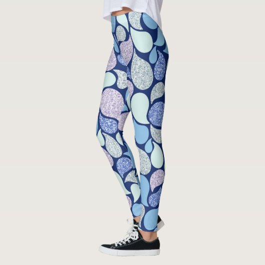 Modern Frosty Glitter Paisley Patroon Blauw Leggings (Links)