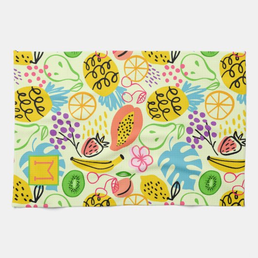 Modern fruitpatroon Bleek Groen Theedoek (Horizontaal)