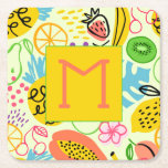Modern fruitpatroon kartonnen onderzetters<br><div class="desc">Je monogram initiaal is te zien op deze bleke groene onderzetters met een modern fruitpatroon van ananassen,  peren,  sinaasappels,  kersen,  papaja's,  druiven,  kiwi's en perziken. Je kunt dit ontwerp ook op andere producten zetten!</div>