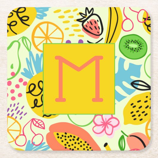 Modern fruitpatroon kartonnen onderzetters (Voorkant)