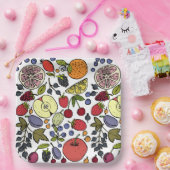 Modern fruitpatroon voor verjaardagsfeestje l Whit Papieren Bordje (Feest)