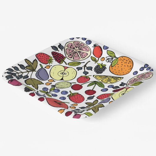 Modern fruitpatroon voor verjaardagsfeestje l Whit Papieren Bordje (Gebogen)