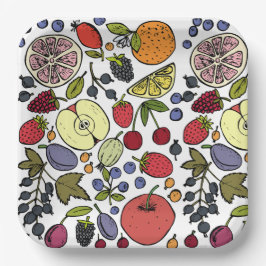 Modern fruitpatroon voor verjaardagsfeestje l Whit Papieren Bordje