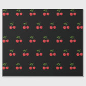 Modern Fruitpatroon Zwart & Rode Kers Cadeaupapier (Vlak)