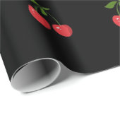 Modern Fruitpatroon Zwart & Rode Kers Cadeaupapier (Rol Hoek)