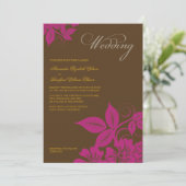 Modern Fuchsia/Brown Floral Wedding Invitation Kaart (Staand voorkant)