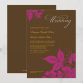 Modern Fuchsia/Brown Floral Wedding Invitation Kaart (Voorkant / Achterkant)