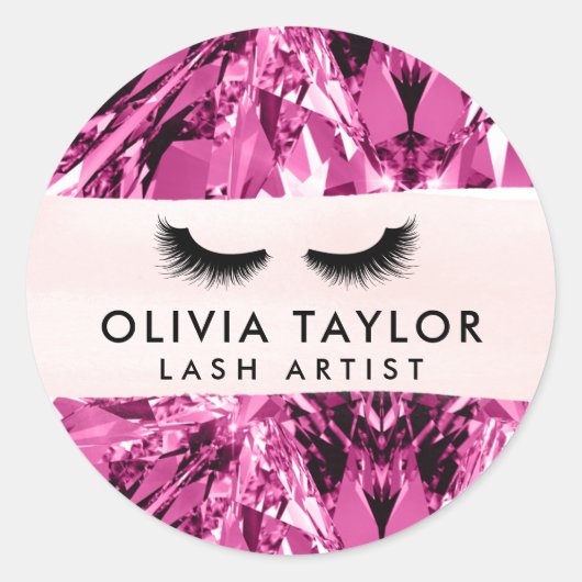 Modern Fuchsia Glittering Long Beautiful Lashes Ronde Sticker (Voorkant)