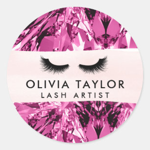 Modern Fuchsia Glittering Long Beautiful Lashes Ronde Sticker
