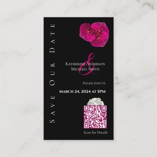 Modern Fuchsia Orchids-Save the Date-QR code- Visitekaartje (Voorkant)