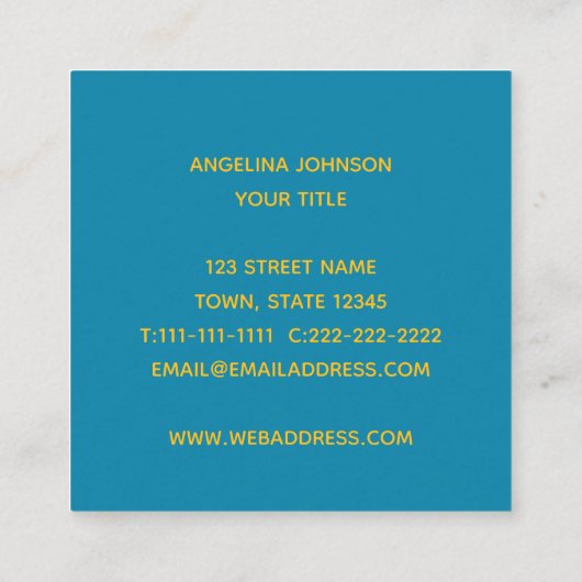 Modern Fuchsia roze en geel Vierkante Visitekaartje (Achterkant)