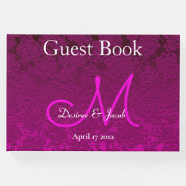 Modern Fuchsia Roze Wit Elegant Bruiloft Monogram Gastenboek