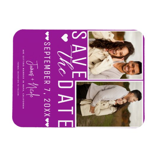 Modern Fuchsia Save the Date 2 Foto Bruiloft Magneet (Horizontaal)