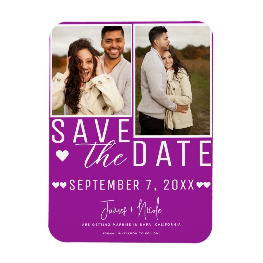 Modern Fuchsia Save the Date 2 Foto Bruiloft Magneet (Verticaal)