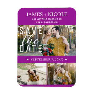 Modern Fuchsia Save the Date Wedding 3 Foto's Magneet