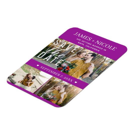 Modern Fuchsia Save the Date Wedding 3 Foto's Magneet (Linkerzijde)