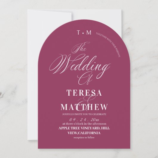 Modern Fuchsia Script Wedding Photo Kaart (Voorkant)