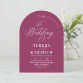 Modern Fuchsia Script Wedding Photo Kaart (Staand voorkant)