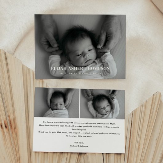Modern Full Photo Black & White Baby Birth Aankondiging