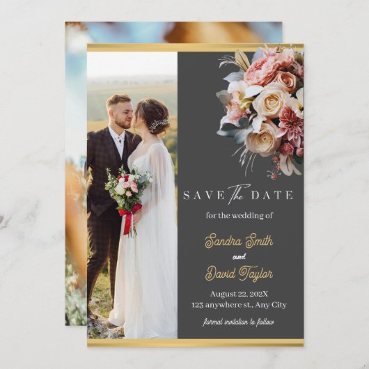 Modern Full Photo Double-Sided Save The Date Card (Voorkant / Achterkant)
