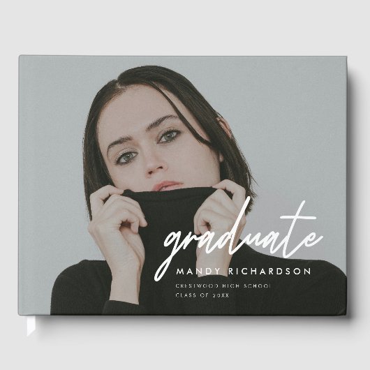 Modern Full Photo Script Custom Graduation Party Gastenboek (Voorkant)