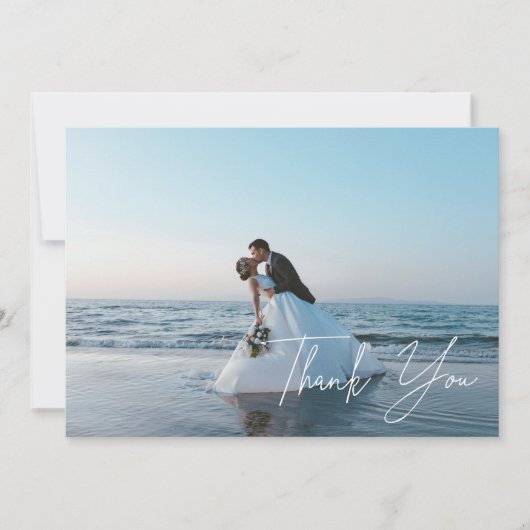 Modern Full Photo Script Lettering Wedding Bedankkaart (Voorkant)