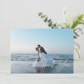 Modern Full Photo Script Lettering Wedding Bedankkaart (Staand voorkant)