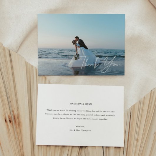 Modern Full Photo Script Lettering Wedding Bedankkaart