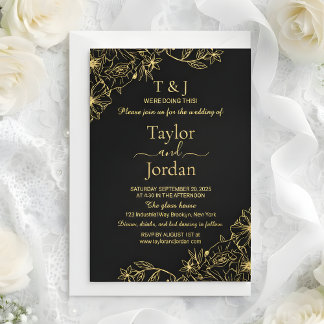 Modern Full Photo Wedding Floral Border Folie Uitnodiging