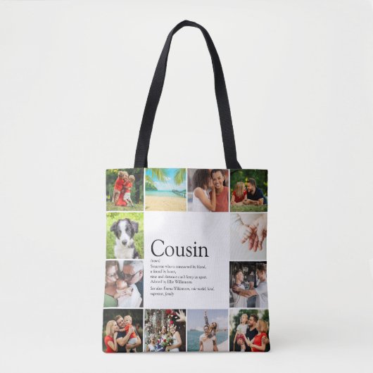 Modern Fun 12 Photo Collage Cousin Definition Tote Bag (Voorkant)