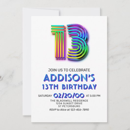 Modern Fun 13e verjaardag uitnodiging (Voorkant)