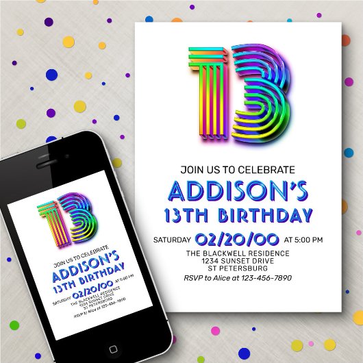 Modern Fun 13e verjaardag uitnodiging