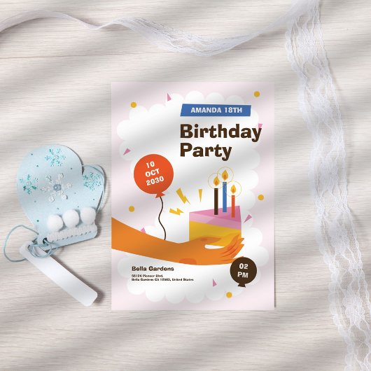 Modern Fun 18e verjaardag uitnodiging