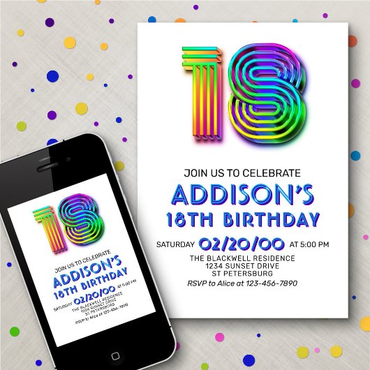 Modern Fun 18e verjaardag uitnodiging