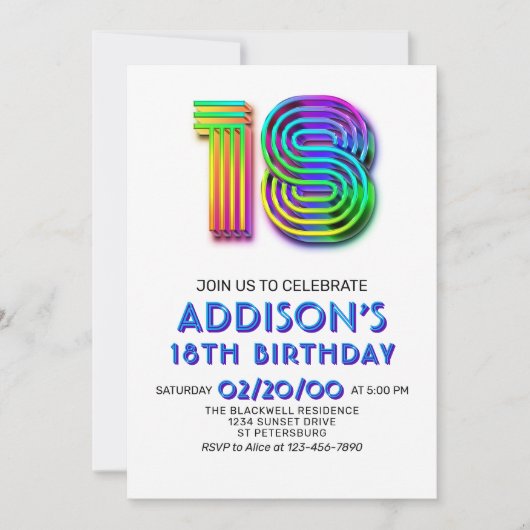 Modern Fun 18e verjaardag uitnodiging (Voorkant)