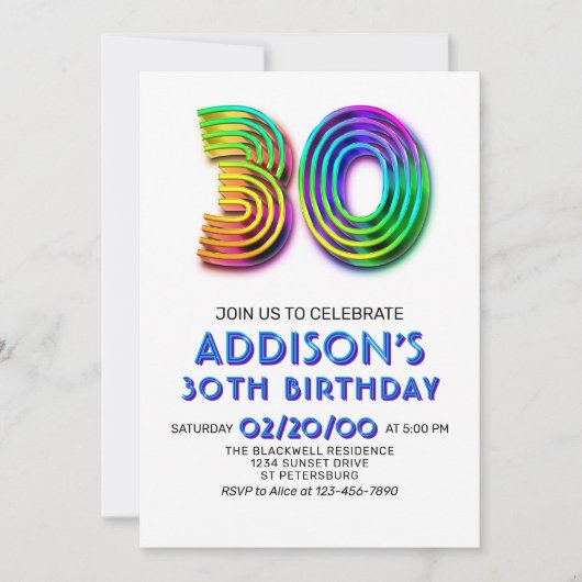 Modern Fun 30e verjaardag uitnodiging (Voorkant)