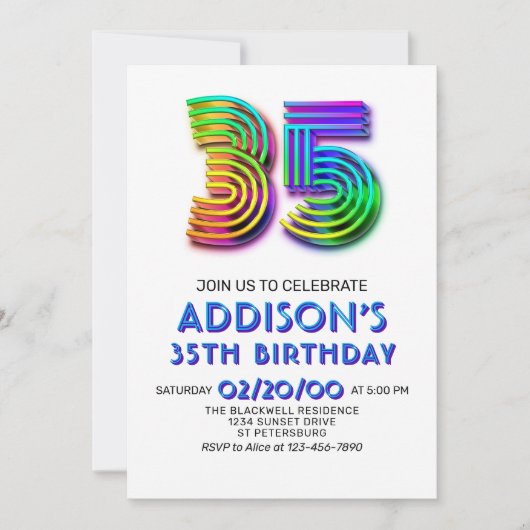 Modern Fun 35e verjaardag uitnodiging (Voorkant)